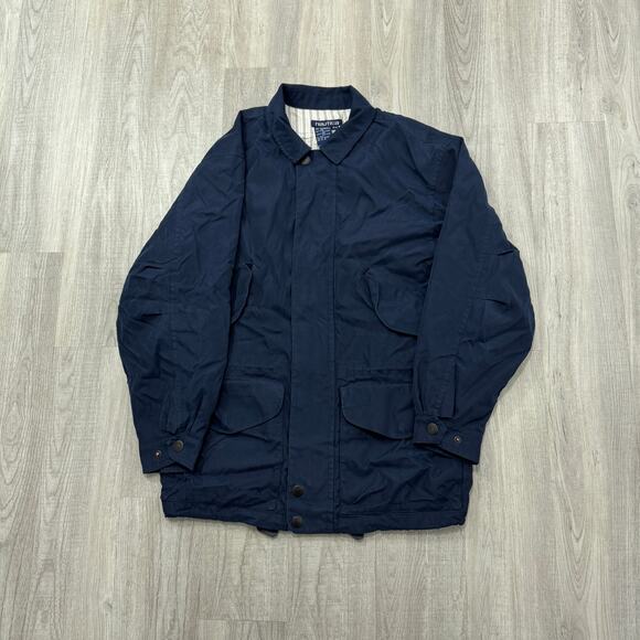 Vintage Nautica Chore Coat Jacket Men's Medium Blue Fishing Pockets Preppy 90s - Picture 1 of 7